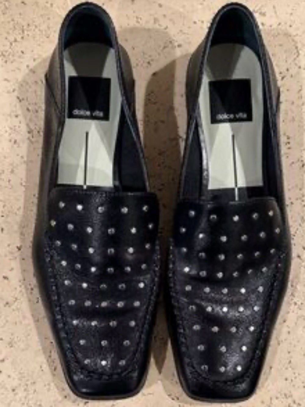 Dolce Vita Black Studded Leather Slip-On Loafers